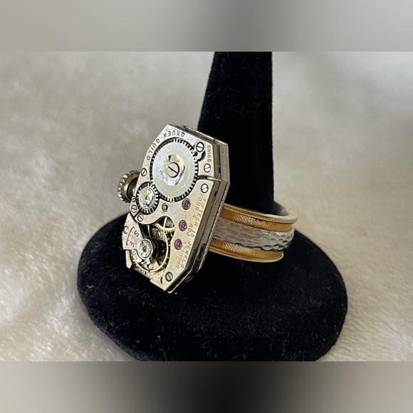 Watch Ring By Rewind stainless steel band watch Ruby steampunk burning man - Picture 6 of 10
